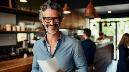 Fototapeta premium Man working in coffee shop