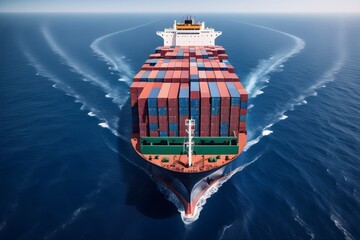 International Container Cargo ship in the ocean. Global business logistics, freight shipping, international trade, import, export. Container ship or cargo shipping business logistic import and export. - obrazy, fototapety, plakaty