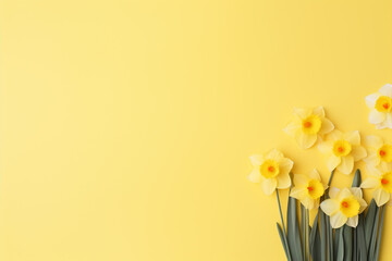 Minimal yellow spring background with daffodils