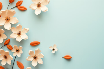Minimal light green spring background with cherry blossoms