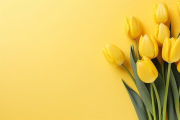 Minimal yellow spring background with yellow tulips