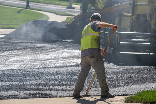 Man Working Asphalt Road Construction Summer