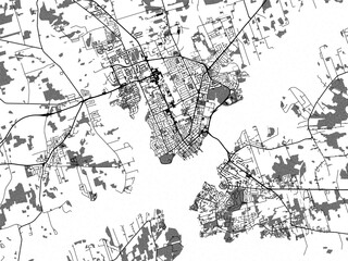 Greyscale vector city map of  Charlottetown Prince Edward Island in Canada with with water, fields and parks, and roads on a white background.