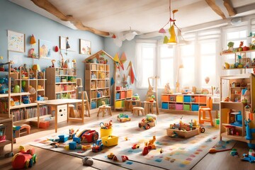 colorful toys in the baby room - obrazy, fototapety, plakaty