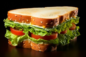 Lettuce, cheese, and tomato filling between bread slices. Generative AI