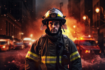 Fireman on fire close-up