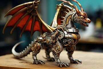 Generative AI, Dragon in steam punk style, symbol of 2024 Chinese New Year