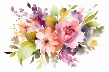 Floral background for greeting card. Watercolor illustration. Generative AI