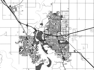 Greyscale vector city map of  Lethbridge Alberta in Canada with with water, fields and parks, and roads on a white background.