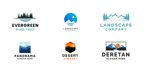 Simple modern landscape mountain logo design illustration