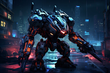 Fototapeta premium neon war robots dark background