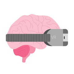 Human brain wearing VR glasses, concept of social media issues, hand drawn vector illustration