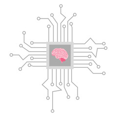 Concept of artificial intelligence microchip connections, isolated vector illustration in flat style
