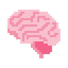 Cute pixel art human brain, isolated vector illustration