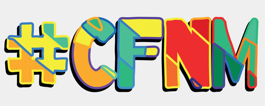 Hashtag # CFNM. Bright funny cartoon color doodle isolated typographic inscription. Illustrated text #CFNM for print, Adult web resources, social network, advertising banner, t-shirt design.