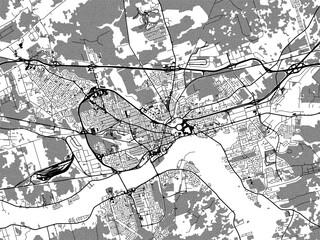 Greyscale vector city map of  Moncton New Brunswick in Canada with with water, fields and parks, and roads on a white background.