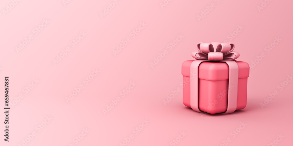 Aufkleber minimal pink pastel color gift box or present box with pink ribbon bow isolated on light pink backgr