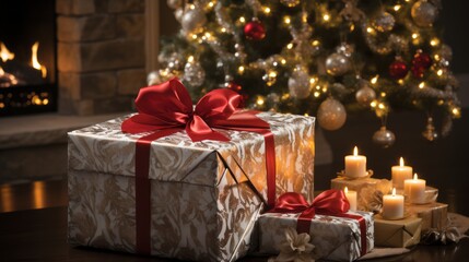 Fototapeta na wymiar Christmas gift box under the Christmas tree