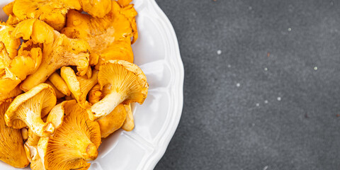 chanterelle mushroom tasty fresh chanterelles mushrooms food snack on the table copy space food background rustic top view 