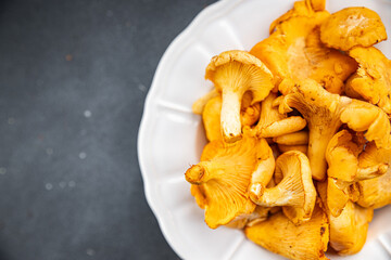 chanterelle mushroom tasty fresh chanterelles mushrooms food snack on the table copy space food background rustic top view 