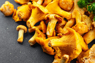 chanterelle mushroom tasty fresh chanterelles mushrooms food snack on the table copy space food background rustic top view 