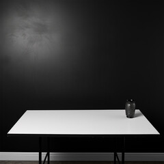 Minimalistic product presentation table black and white marble. 