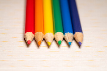 Close up of colorful crayons, LGBTQ（LGBTQ+） community flag colour, rainbow colours