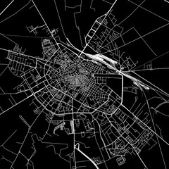 1:1 square aspect ratio vector road map of the city of  Foggia in Italy with white roads on a black background.