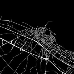 1:1 square aspect ratio vector road map of the city of  Trani in Italy with white roads on a black background. - obrazy, fototapety, plakaty