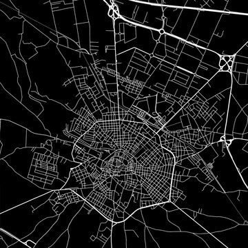 1:1 square aspect ratio vector road map of the city of  Andria in Italy with white roads on a black background.