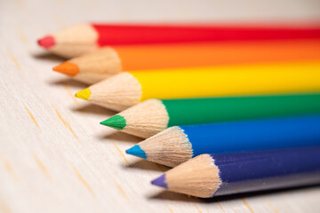 Obraz premium Close up of colorful crayons, LGBTQ（LGBTQ+） community flag colour, rainbow colours