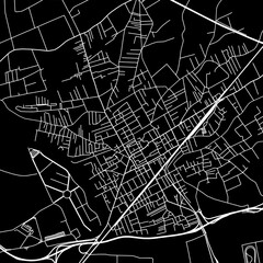 1:1 square aspect ratio vector road map of the city of  Acerra in Italy with white roads on a black background.