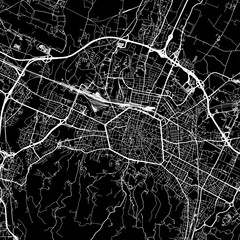 1:1 square aspect ratio vector road map of the city of  Bologna in Italy with white roads on a black background. © Map Graphics