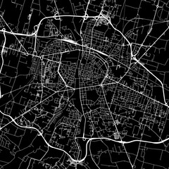 1:1 square aspect ratio vector road map of the city of  Parma in Italy with white roads on a black background.