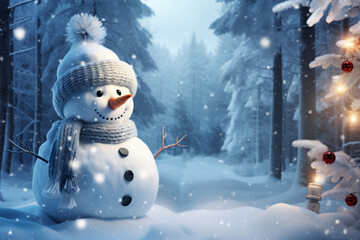 Fototapeta premium As daylight fades, our snowman's features come alive under the gentle glow of the moon.
