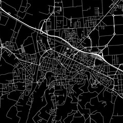 1:1 square aspect ratio vector road map of the city of  Cesena in Italy with white roads on a black background.