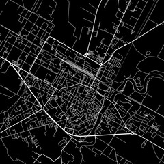 1:1 square aspect ratio vector road map of the city of  Faenza in Italy with white roads on a black background.