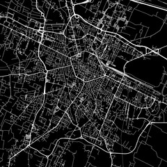 1:1 square aspect ratio vector road map of the city of  Reggio in Italy with white roads on a black background.