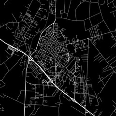 1:1 square aspect ratio vector road map of the city of  Aprilia in Italy with white roads on a black background.
