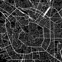 1:1 square aspect ratio vector road map of the city of  Milan in Italy with white roads on a black background.