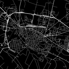 1:1 square aspect ratio vector road map of the city of  Cremona in Italy with white roads on a black background.