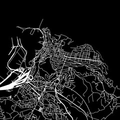 1:1 square aspect ratio vector road map of the city of  Ancona in Italy with white roads on a black background.