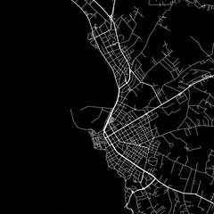 1:1 square aspect ratio vector road map of the city of  Alghero in Italy with white roads on a black background.
