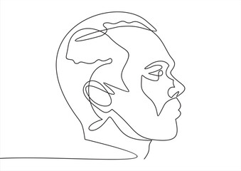 Continuous line drawing of a male portrait vector design. One line drawing of a human face in a minimalist style graphic design