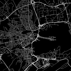 1:1 square aspect ratio vector road map of the city of  Olbia in Italy with white roads on a black background.