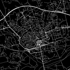 1:1 square aspect ratio vector road map of the city of  Asti in Italy with white roads on a black background.