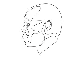 Continuous line drawing of a male portrait vector design. One line drawing of a human face in a minimalist style graphic design