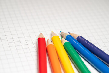 Close up of colorful crayons, LGBTQ（LGBTQ+） community flag colour, rainbow colours