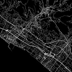 1:1 square aspect ratio vector road map of the city of  Massa-Carrara in Italy with white roads on a black background.