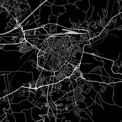 1:1 square aspect ratio vector road map of the city of  Terni in Italy with white roads on a black background.